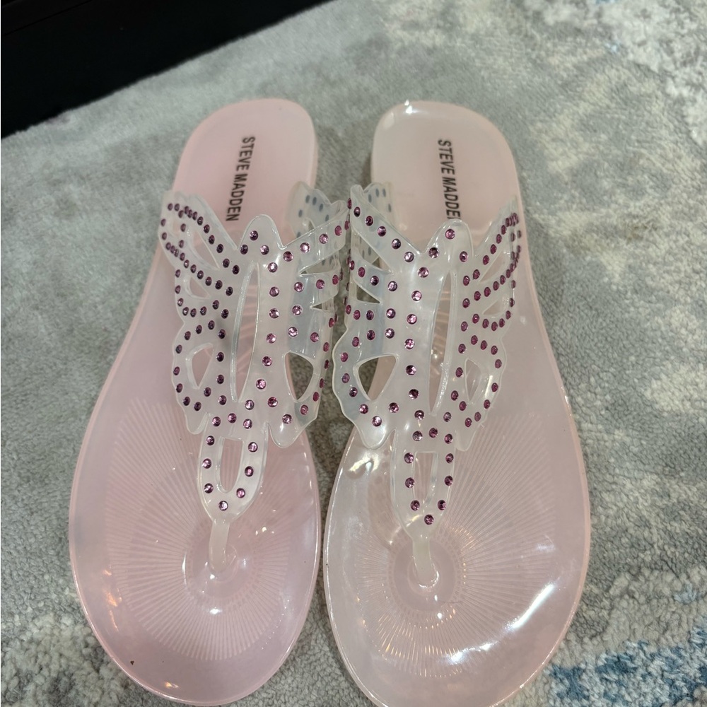 Steve Madden Clear and Pink Rhinestone Butterfly Sandals